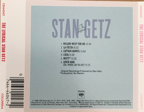Stan Getz : The Lyrical Stan Getz (CD, Comp, RM)