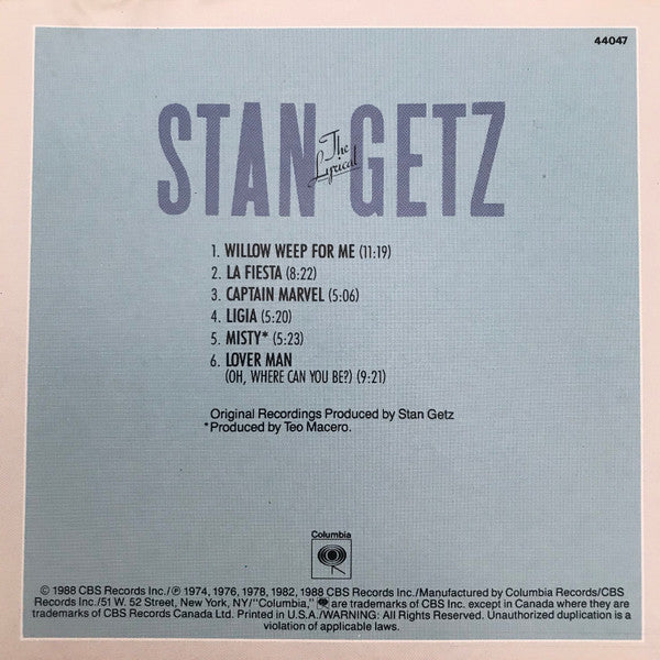 Stan Getz : The Lyrical Stan Getz (CD, Comp, RM)