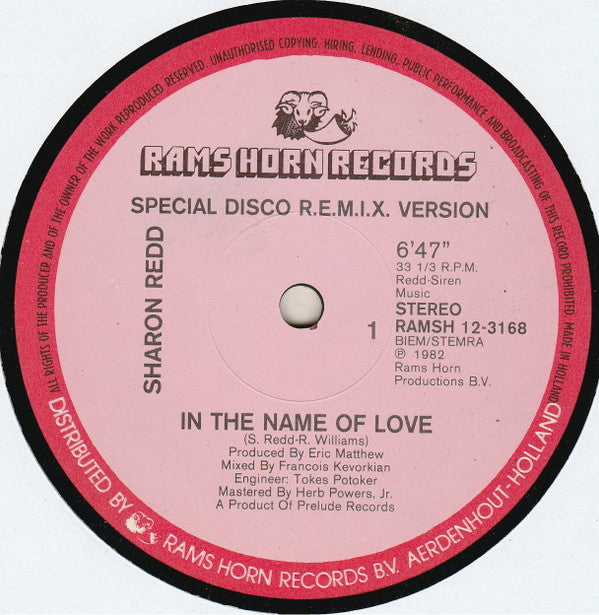 Sharon Redd : In The Name Of Love (Special Disco R.E.M.I.X. Version) (12", Single)