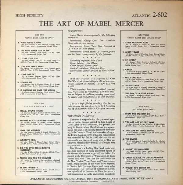 Mabel Mercer : The Art Of Mabel Mercer (2xLP, Comp, Mono, RE)