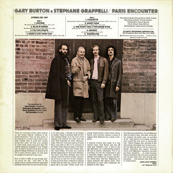 Gary Burton & Stéphane Grappelli : Paris Encounter (LP, Album, Pre)