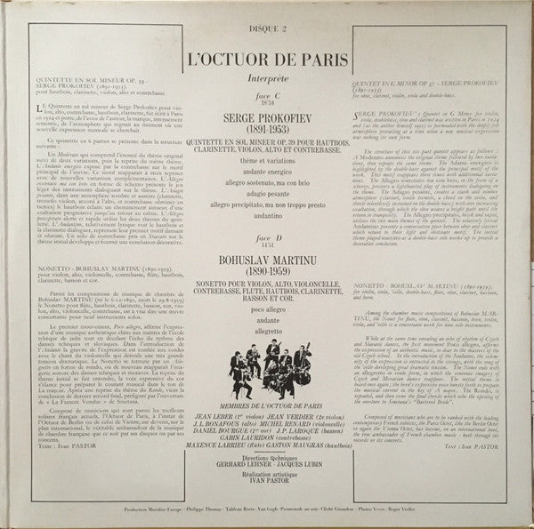 L'Octuor de Paris Interprète Iannis Xenakis, Sergei Prokofiev, Bohuslav Martinů : Anaktoria - Morsima-Amorsima / Quintette En Sol Mineur / Nonetto (2xLP, Album, Gat)