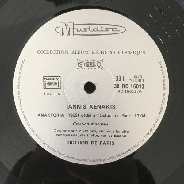 L'Octuor de Paris Interprète Iannis Xenakis, Sergei Prokofiev, Bohuslav Martinů : Anaktoria - Morsima-Amorsima / Quintette En Sol Mineur / Nonetto (2xLP, Album, Gat)