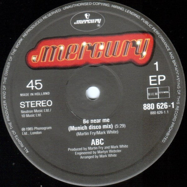 ABC : Be Near Me (Munich Disco Mix) (12", EP)