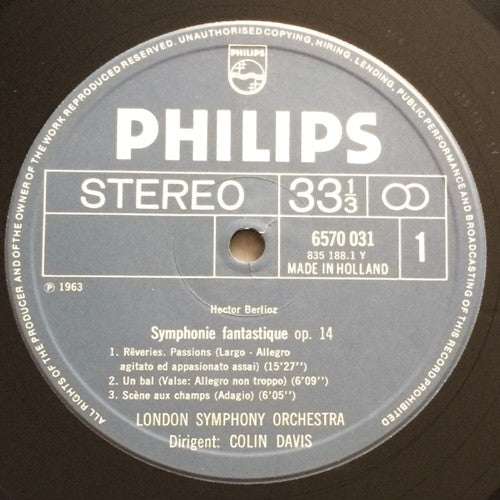 Hector Berlioz, London Symphony Orchestra, Sir Colin Davis : Symphonie Fantastique Op. 14 (LP, RE)