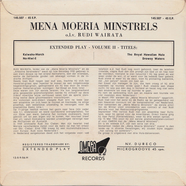 Rudi Wairata & His Mena Moeria Minstrels : Hawaiian-Melodies Volume 2 (7", EP)