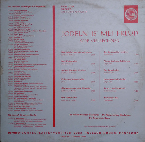 Sepp Viellechner : Fröhliches Alpenland Beliebte Jodler (Jodeln Is' Mei Freud) (LP)