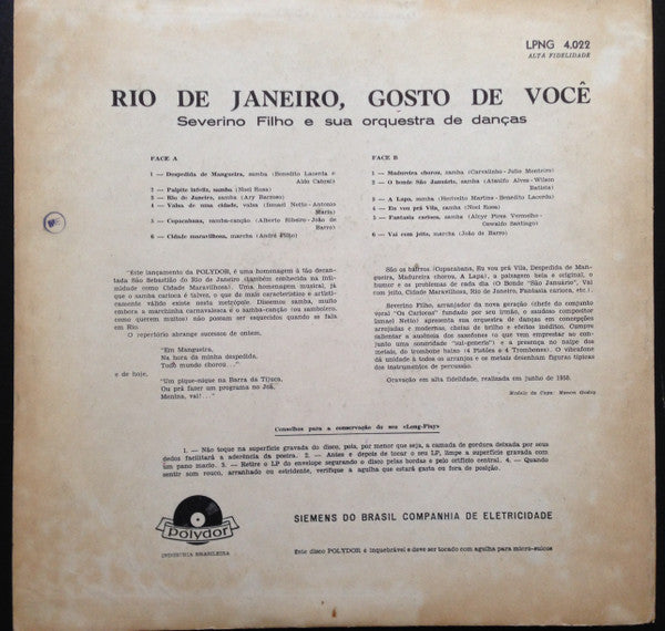 Orquestra Severino Filho : Rio De Janeiro, Gosto De Você (LP, Album)