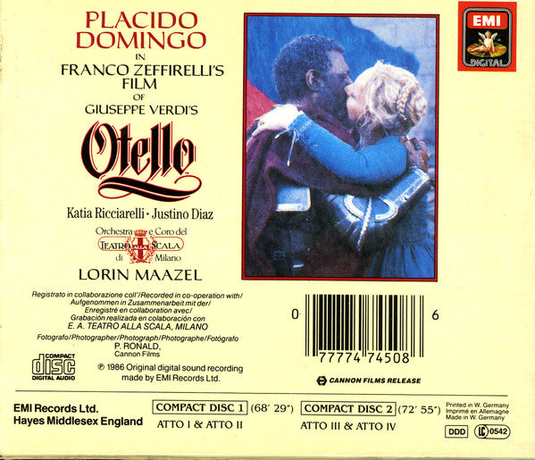 Giuseppe Verdi - Placido Domingo, Katia Ricciarelli, Justino Diaz, Orchestra* E Coro Del Teatro Alla Scala Di Milano*, Lorin Maazel : Otello (2xCD, Album + Box, Sli)