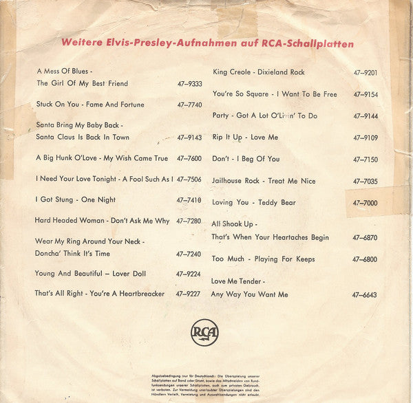 Elvis Presley With The Jordanaires : O Sole Mio (It's Now Or Never) / Make Me Know It (7", Single, S6 )