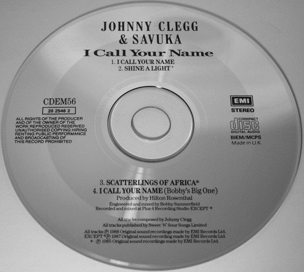 Johnny Clegg & Savuka : I Call Your Name (CD, Single)