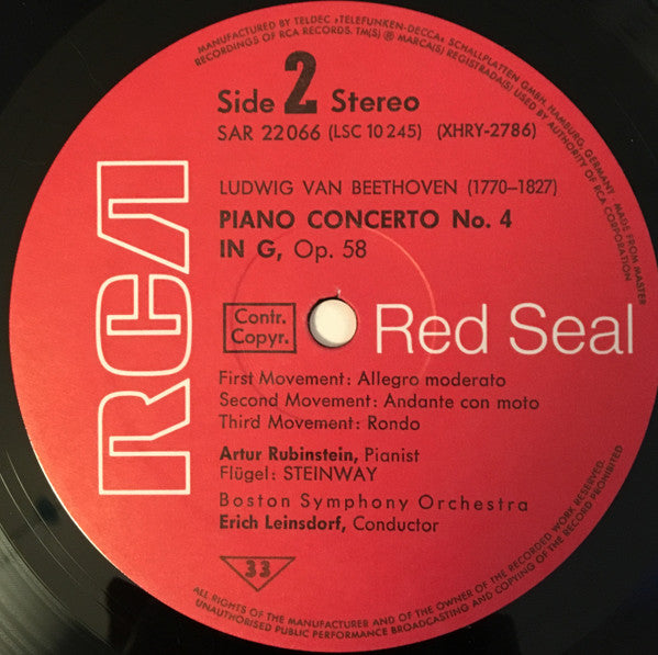 Arthur Rubinstein, Boston Symphony Orchestra, Erich Leinsdorf : Beethoven Klavierkonzerte Nr.3 C-Moll Und Nr.4 G-Dur (LP, Comp)