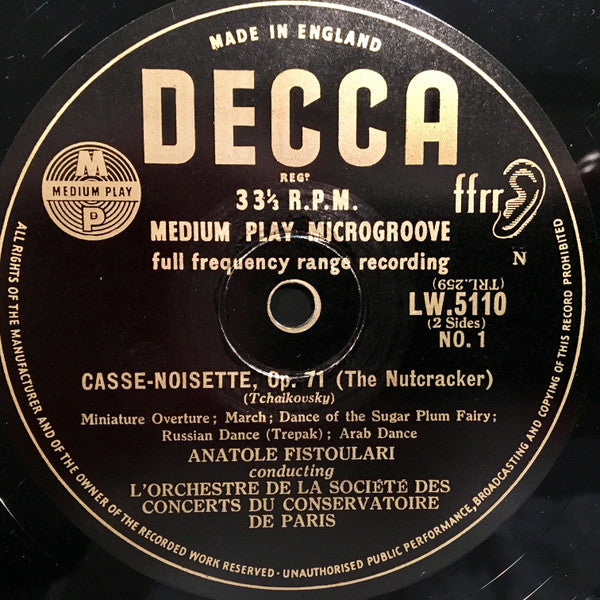 Pyotr Ilyich Tchaikovsky / Orchestre De La Société Des Concerts Du Conservatoire - Dir. Anatole Fistoulari : Casse-Noisette - Opus 71 (The Nutcracker) (10", Mono)