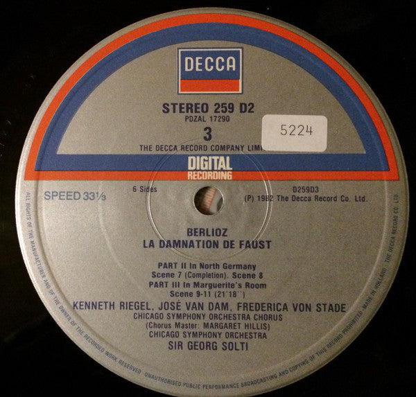 Hector Berlioz, Georg Solti, Kenneth Riegel, Frederica von Stade, José van Dam, Malcolm King, Chicago Symphony Orchestra & Chicago Symphony Chorus : La Damnation De Faust (3xLP + Box)