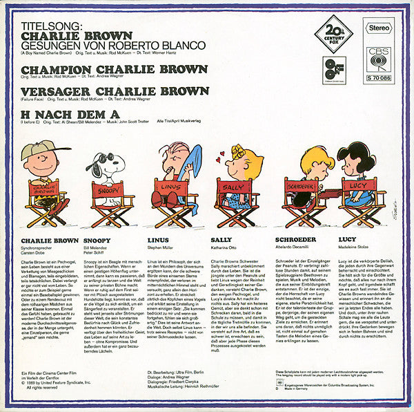 Various : Charlie Brown Und Seine Freunde (Deutscher Original-Film-Soundtrack) (LP, Album, Gat)