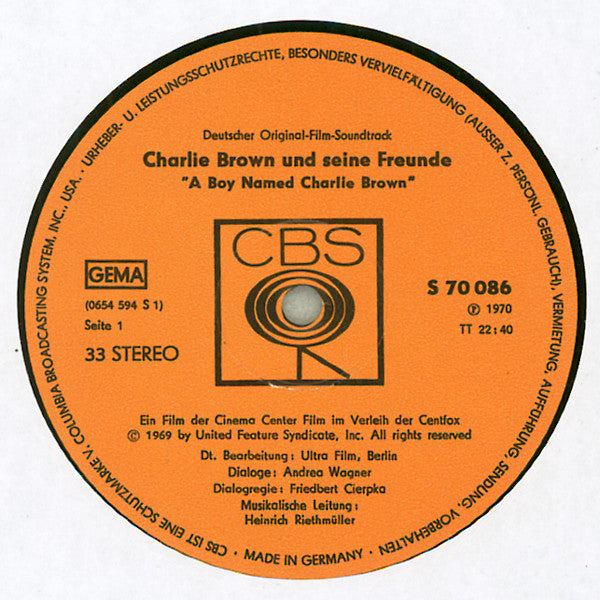 Various : Charlie Brown Und Seine Freunde (Deutscher Original-Film-Soundtrack) (LP, Album, Gat)