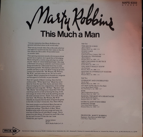 Marty Robbins : This Much A Man (LP, Album)
