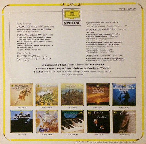 Tomaso Albinoni, Gioacchino Rossini • Francesco Geminiani • Johann Pachelbel • Eugène Ysaÿe - Lola Bobescu : Albinoni : Adagio (LP)