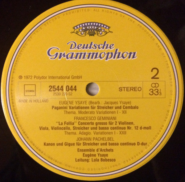 Tomaso Albinoni, Gioacchino Rossini • Francesco Geminiani • Johann Pachelbel • Eugène Ysaÿe - Lola Bobescu : Albinoni : Adagio (LP)