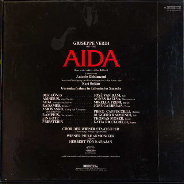 Giuseppe Verdi, Mirella Freni, José Carreras, Agnes Baltsa, Piero Cappuccilli, Ruggero Raimondi, José van Dam, Katia Ricciarelli, Thomas Moser, Wiener Staatsopernchor, Wiener Philharmoniker, Herbert Von Karajan : Aida (3xLP + Box)