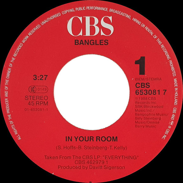 Bangles : In Your Room (7", Single)