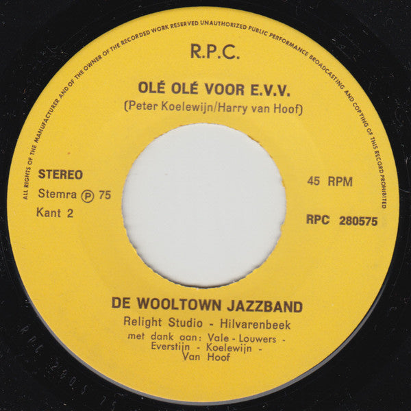 Theo De Vries En Het Koor De Blauwwitten Met The Wooltown Jazz Band : Olé Olé Voor E.V.V. (7")
