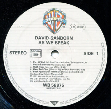 David Sanborn : As We Speak (LP, Album)