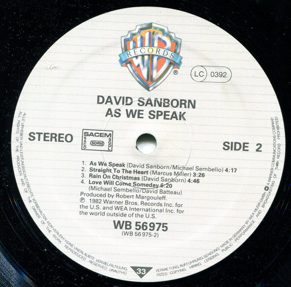 David Sanborn : As We Speak (LP, Album)
