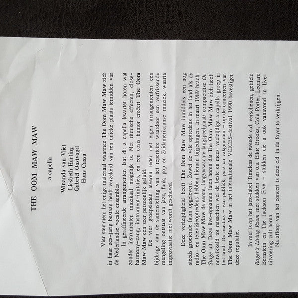 The Oom Maw Maw : On Stage (Live A Capella) (LP)