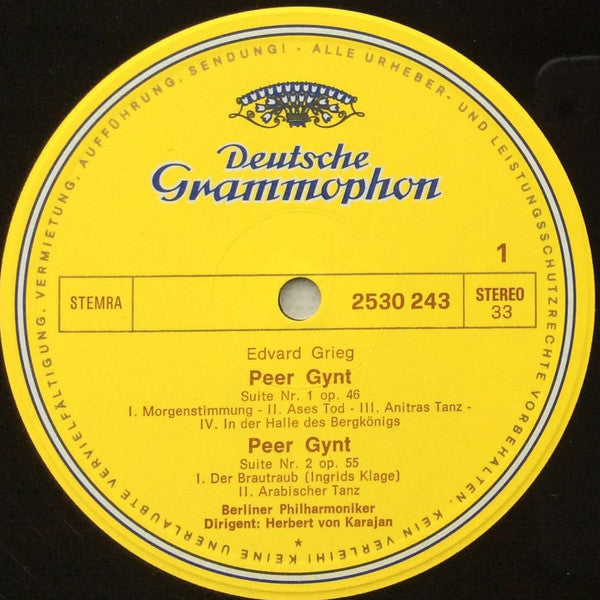 Edvard Grieg - Berliner Philharmoniker • Herbert von Karajan : Peer Gynt, Suites 1 Et 2 • Sigurd Jorsalfar (LP)