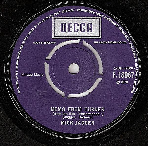 Mick Jagger : Memo From Turner (7", Single, M/Print)