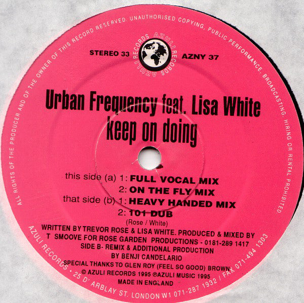 Urban Frequency Feat. Lisa White : Keep On Doing (12")