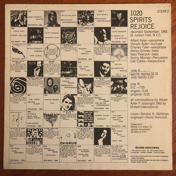 Albert Ayler : Spirits Rejoice (LP, Album, RE)