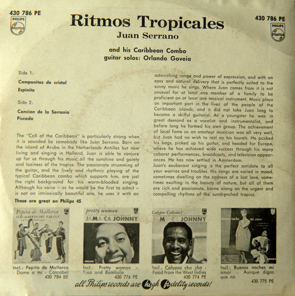 Juan Serrano And His Caribbean Combo, Orlando Goveia : Ritmos Tropicales (7", EP, Hig)