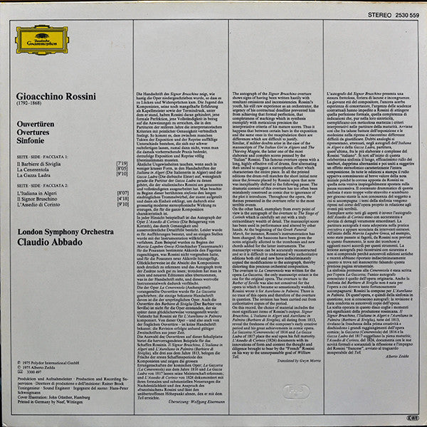 Gioacchino Rossini - London Symphony Orchestra, Claudio Abbado : Ouvertüren (LP, RE)