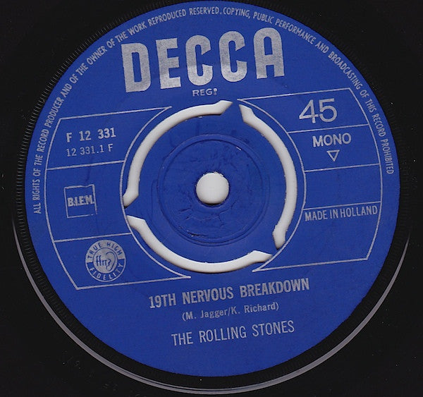 The Rolling Stones : 19th Nervous Breakdown / As Tears Go By (7", Single, Mono)