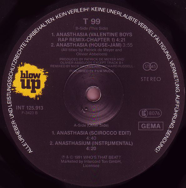 T99 : Anasthasia (Rap Version Remix) (12")