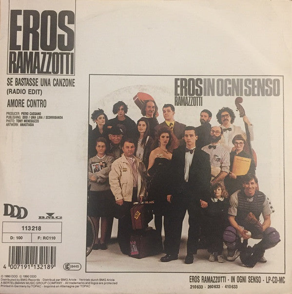 Eros Ramazzotti : Se Bastasse Una Canzone / Amore Contro (7", Single)