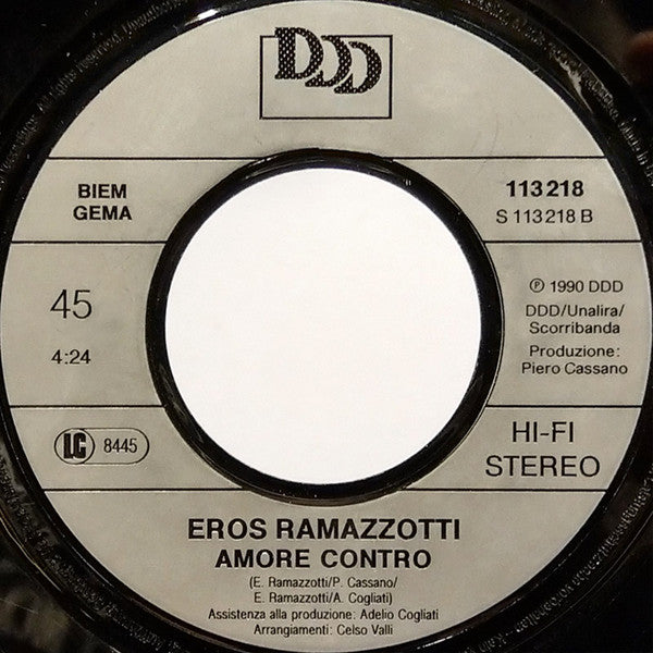 Eros Ramazzotti : Se Bastasse Una Canzone / Amore Contro (7", Single)