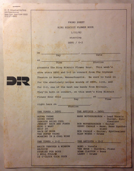 Devo With Special Guest U-2* : King Biscuit Flower Hour (LP, Transcription + LP, S/Sided, Transcription)