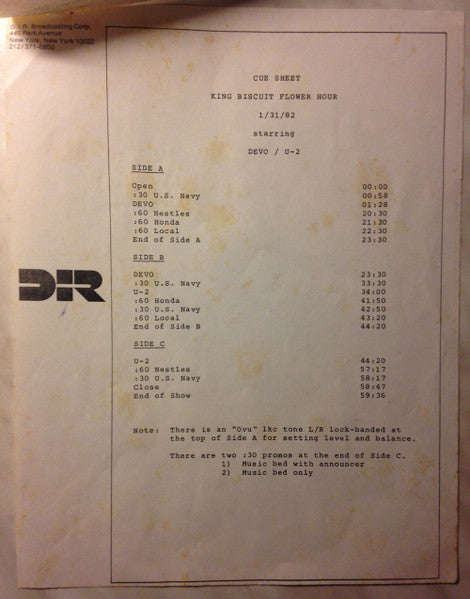 Devo With Special Guest U-2* : King Biscuit Flower Hour (LP, Transcription + LP, S/Sided, Transcription)