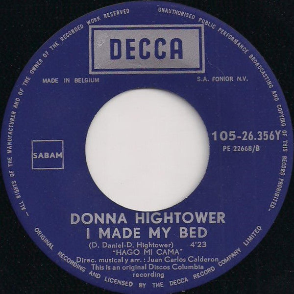 Donna Hightower : If You Hold My Hand / I Made My Bed (7", Single)