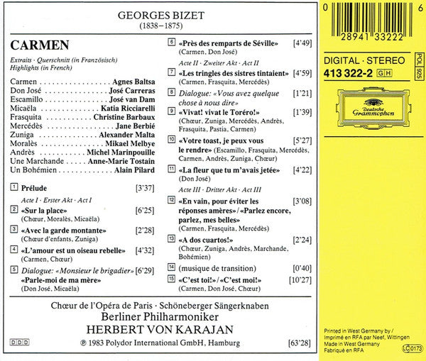 Georges Bizet, Berliner Philharmoniker, Herbert Von Karajan : Carmen (Highlights) (CD, Album, RE)