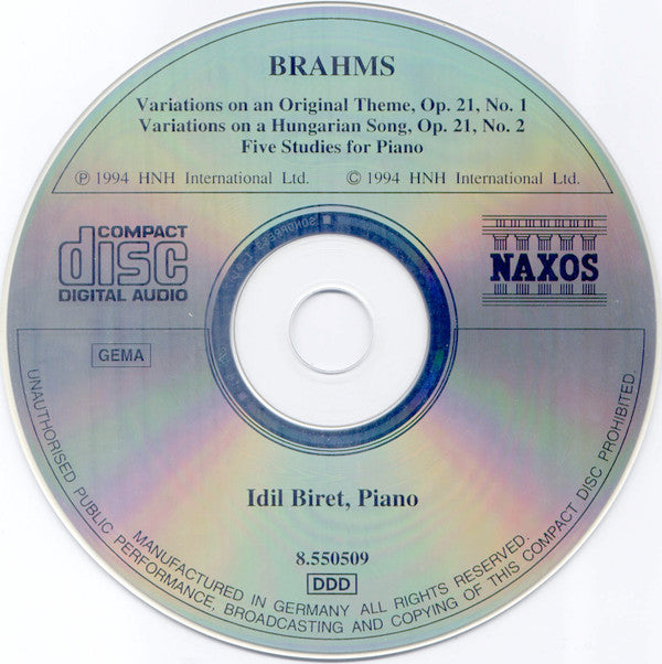 Johannes Brahms, Idil Biret : Brahms: Variations on an Original Theme, Variations on a Hungarian Song, Five Studies for Piano (CD, Album)