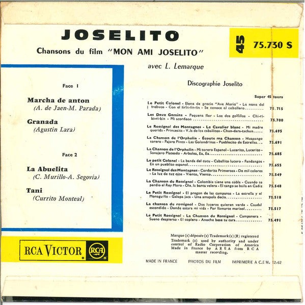Joselito Avec Libertad Lamarque : Chansons Du Film "Mon Ami Joselito" (7", EP)
