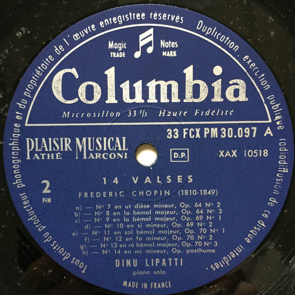 Frédéric Chopin - Dinu Lipatti : Les Quatorze Valses (LP, Mono, RE)