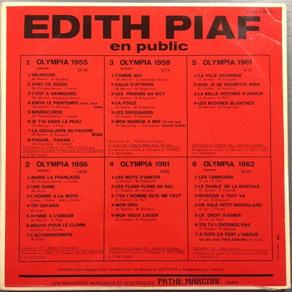 Edith Piaf : En Public (Olympia 1955 1956 1958 1961 1962) (3xLP, Comp, Bla)