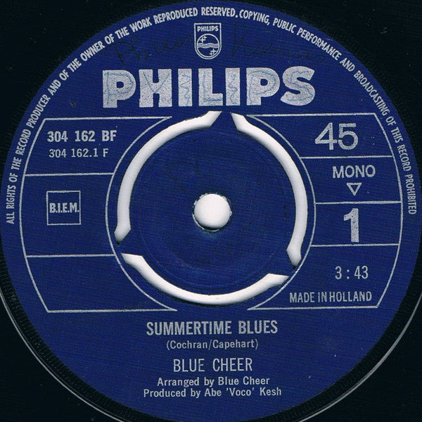 Blue Cheer : Summertime Blues (7", Single, Mono)