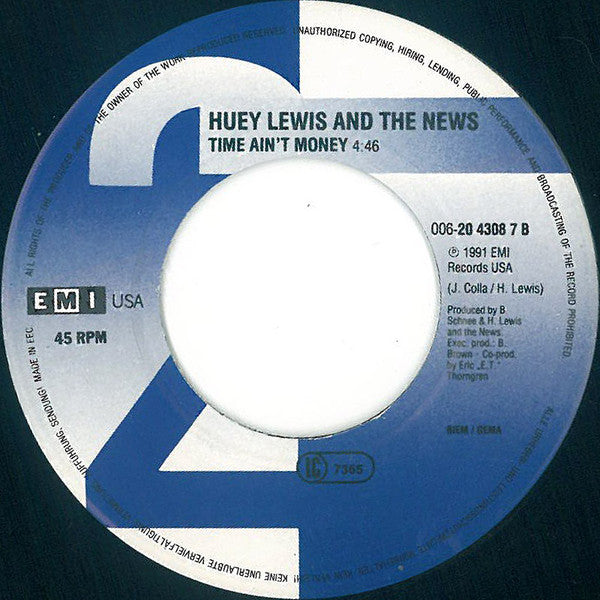 Huey Lewis And The News* : Couple Days Off (7", Single)