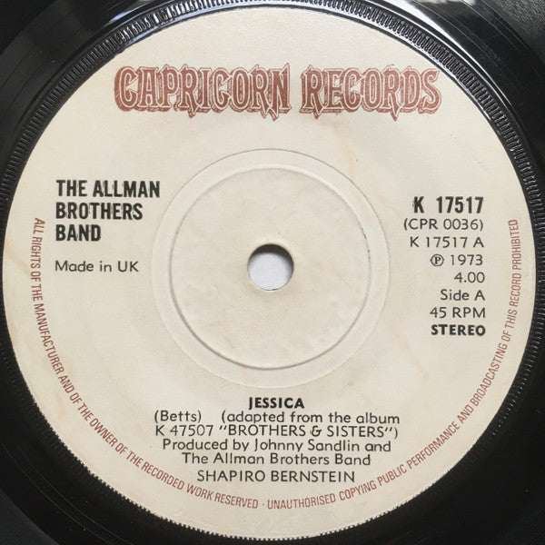The Allman Brothers Band : Jessica (7", Single, Sol)